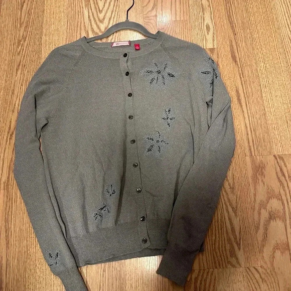 Anne Klein Grey Beaded Embroidered Grey Button Up Cardigan Size Medium - Picture 4 of 9